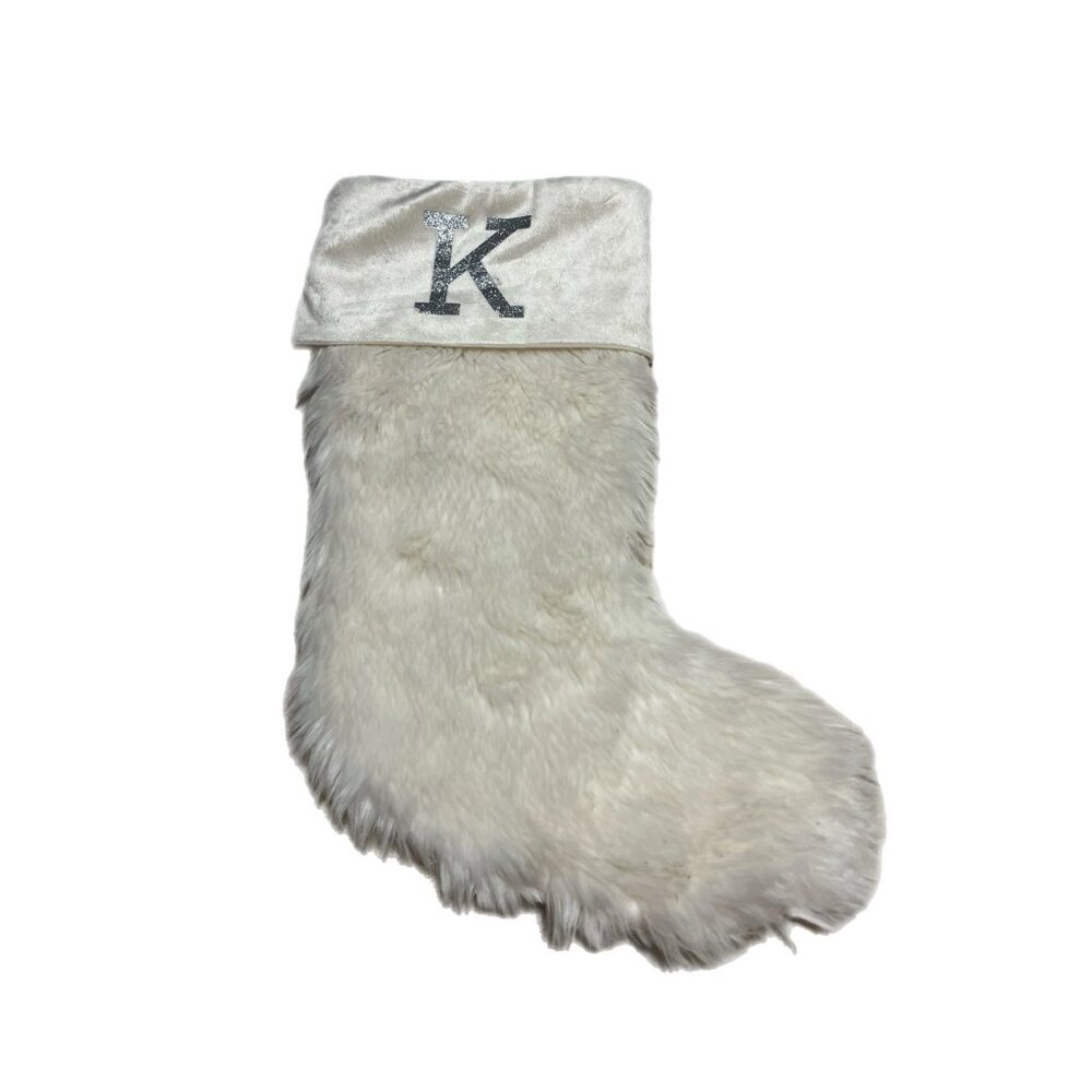 Letter C furry White Monogram Stocking